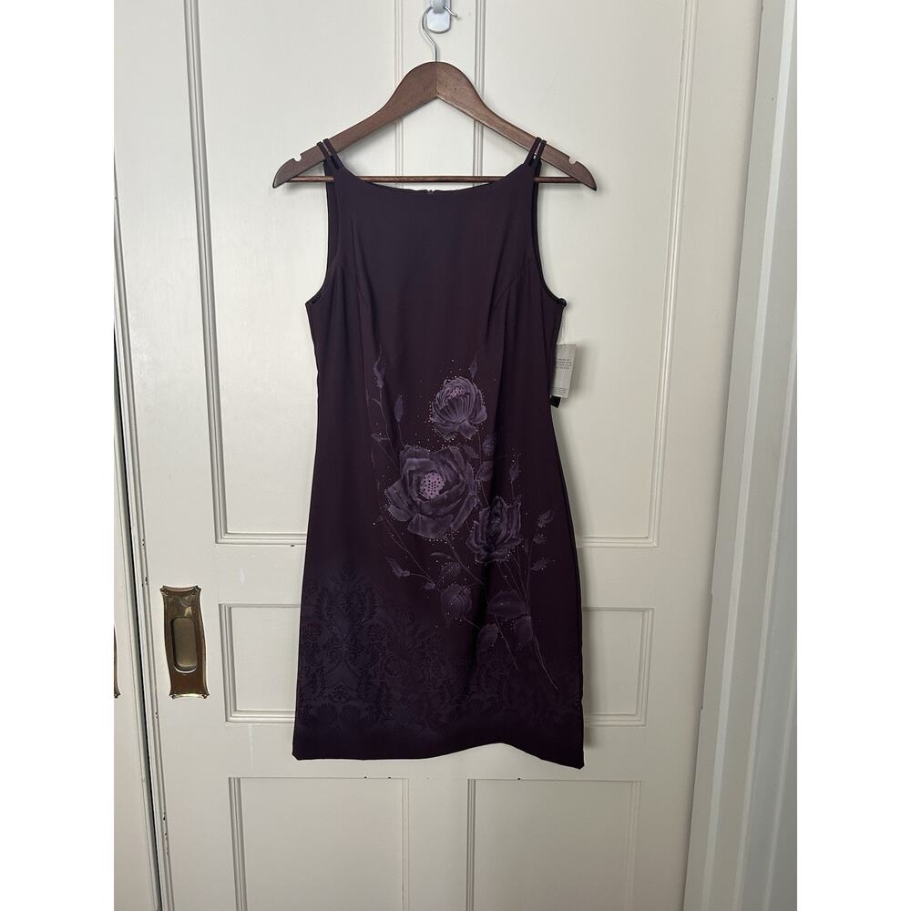 Vintage CDC Rampage Floral Glitter Sheath Dress Womens Size 6 Purple NWT